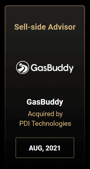 GasBuddy acquired by PDI Technologies in August 2021, labeled as sell-side advisor.