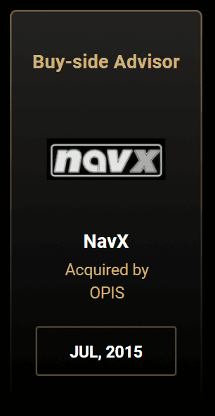 Buy-side Advisor notice announcing NavX acquisition by OPIS in July 2015.