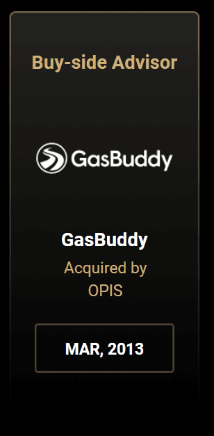 Buy-side Advisor information showing GasBuddy acquired by OPIS in March 2013.